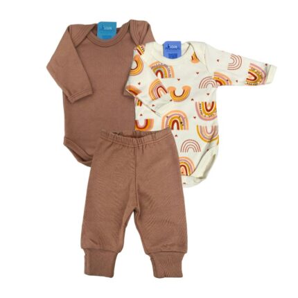 Kit Prematuro 2 Bodies e 1 Culote 100% Algodão Arco-Íris Bege e Marrom